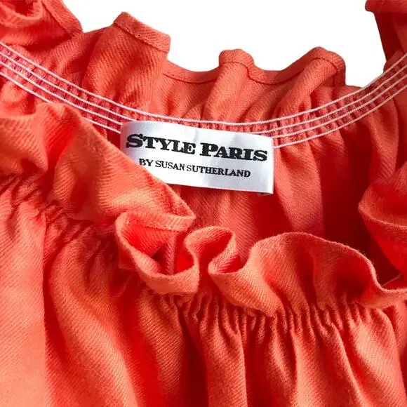 Paris Susan Sutherland Linen Blouse XL Coral Embroidered - Picture 3 of 16